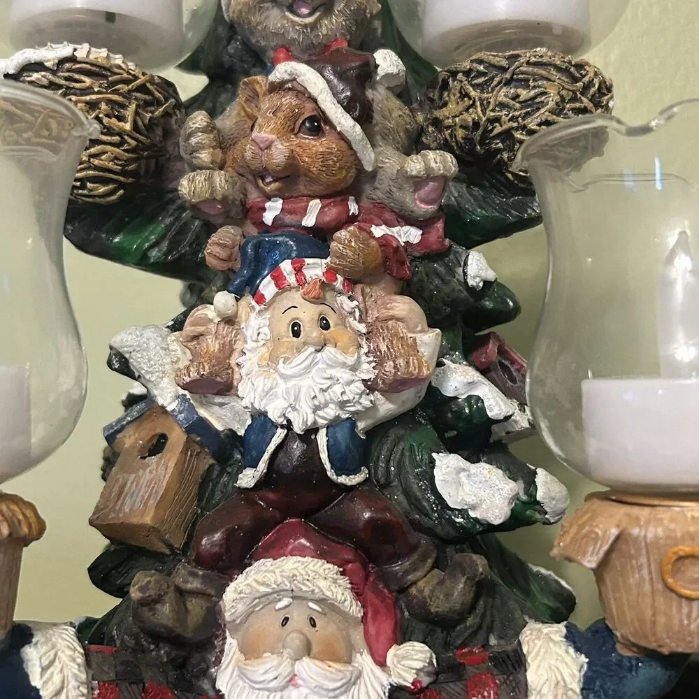 Santa Ceramic Multi-Arm Candle Holder Centerpiece w/ Glass Cups, Multicolor